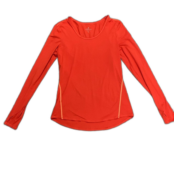 Athleta Chi Orange Long Sleeve Reflective Tape Contrast Seam Athletic Top Size S - Picture 1 of 13